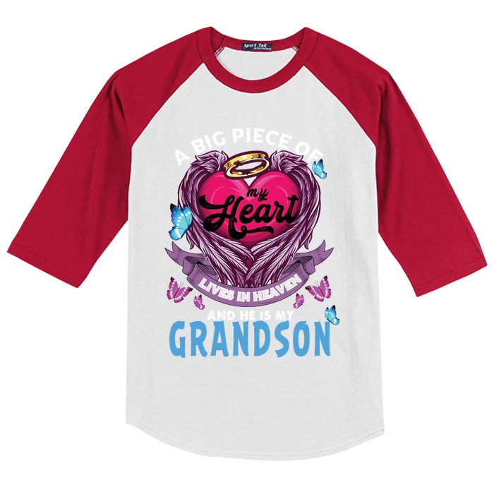 A Big Piece Of My Heart Lives In Heaven He Is My Grandson Funny Gift Kids Colorblock Raglan Jersey