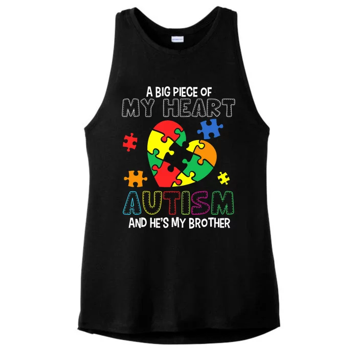 A Big Piece Of My Heart Has Autism He's My Brother Boy Ladies Tri-Blend Wicking Tank