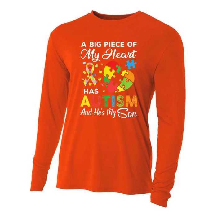 A Big Piece Of My Heart Has Autism And He's My Son Cooling Performance Long Sleeve Crew