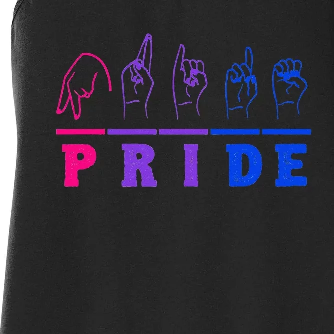 ASL Bi Pride Month Bisexual Flag Sign Language Hand LGBTQ Women's Racerback Tank