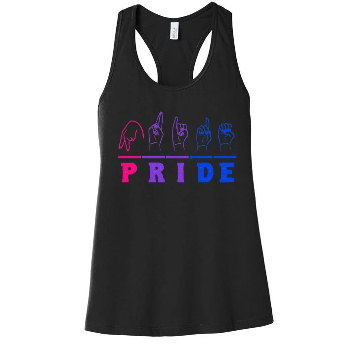 ASL Bi Pride Month Bisexual Flag Sign Language Hand LGBTQ Women's Racerback Tank