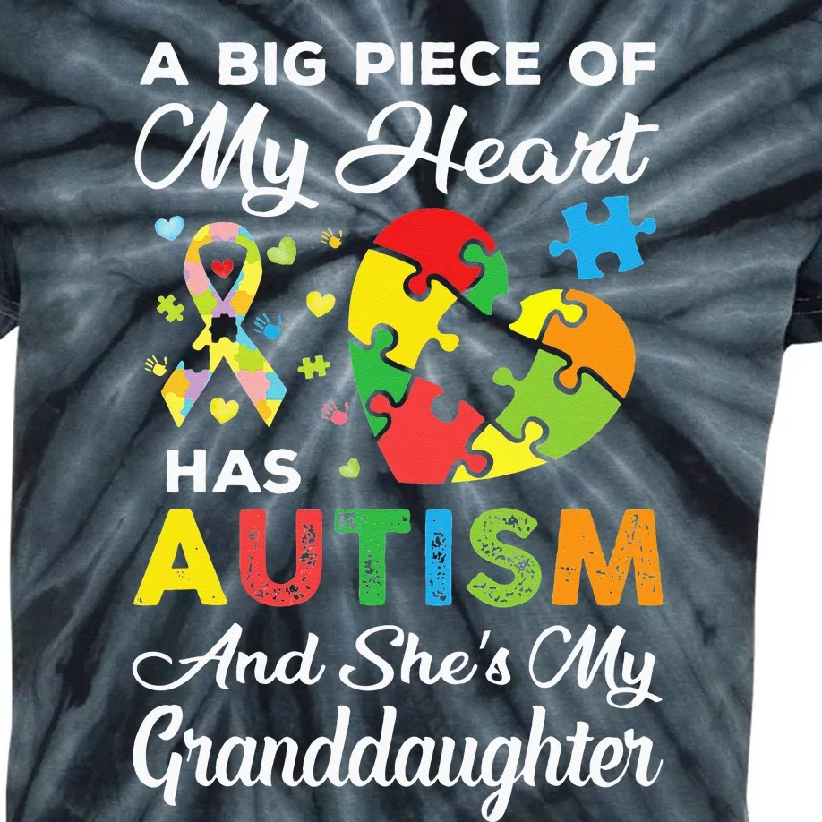 A Big Piece Of My Heart Has Autism and She's Granddaughter Kids Tie-Dye T-Shirt