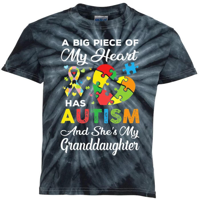 A Big Piece Of My Heart Has Autism and She's Granddaughter Kids Tie-Dye T-Shirt