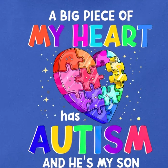 A Big Piece Of My Heart Has Autism And He's My Son Gift Zip Tote Bag