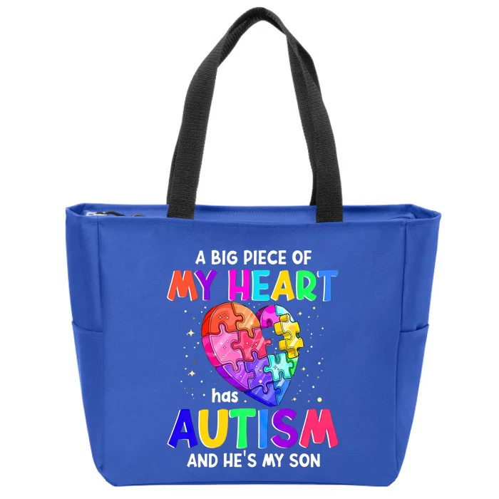 A Big Piece Of My Heart Has Autism And He's My Son Gift Zip Tote Bag