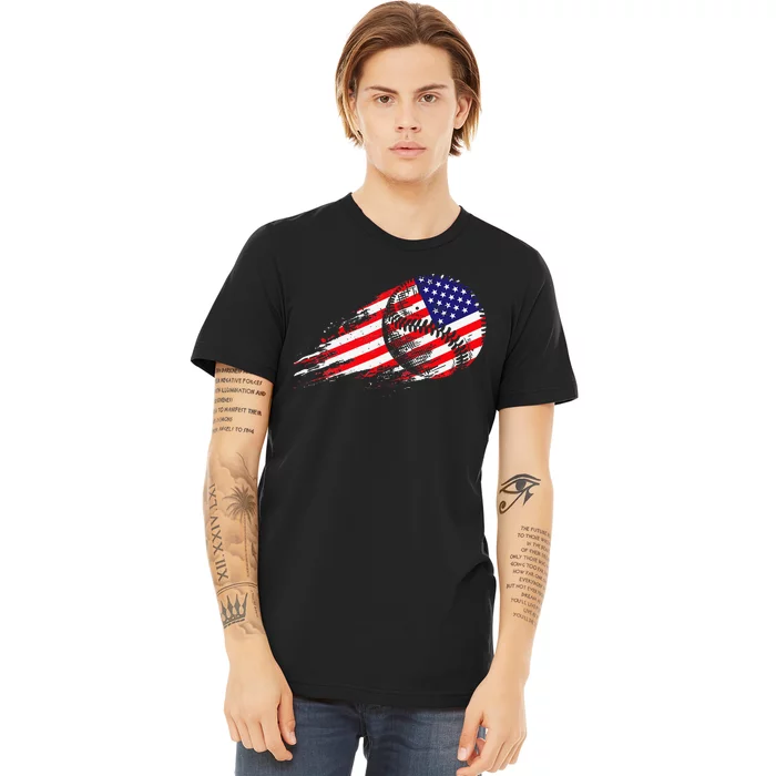 American Baseball Player USA Flag Premium T-Shirt