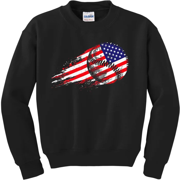 American Baseball Player USA Flag Kids Sweatshirt