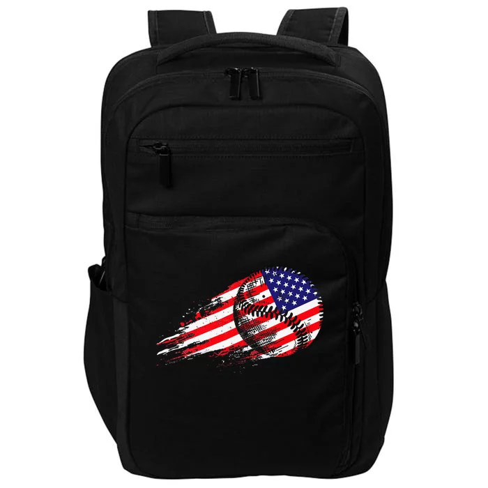 American Baseball Player USA Flag Baseball Lover Impact Tech Backpack