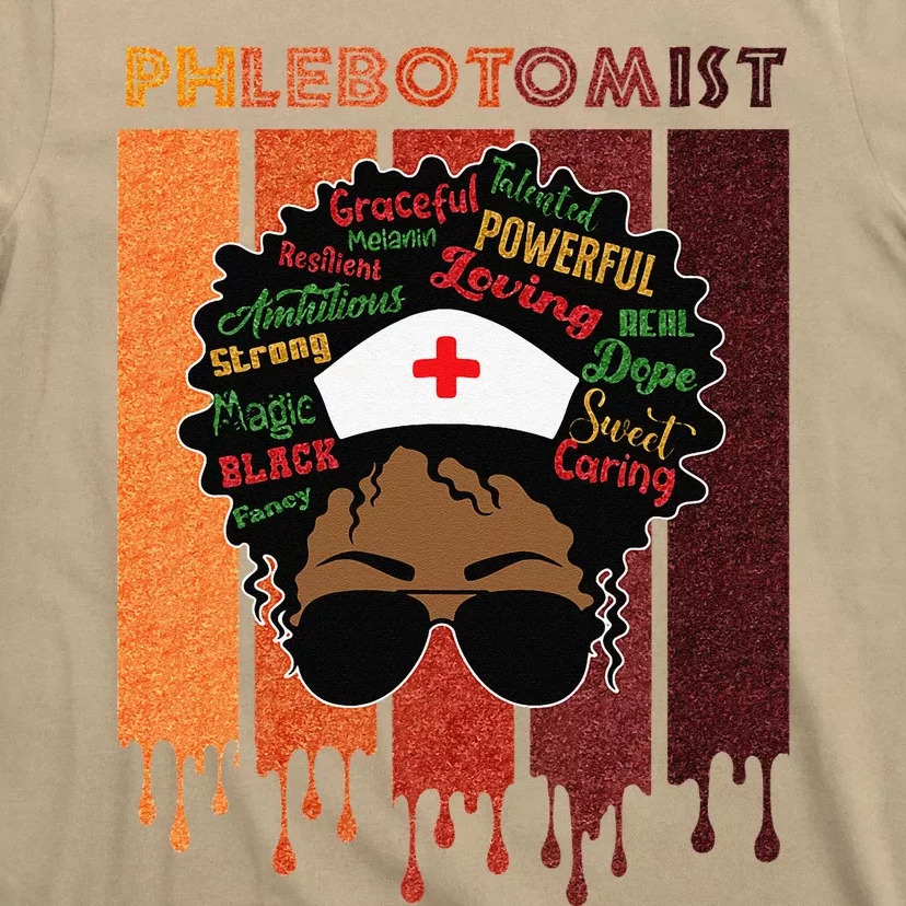 Afro Black Phlebotomist Queen Nurses Day Black History Month T-Shirt