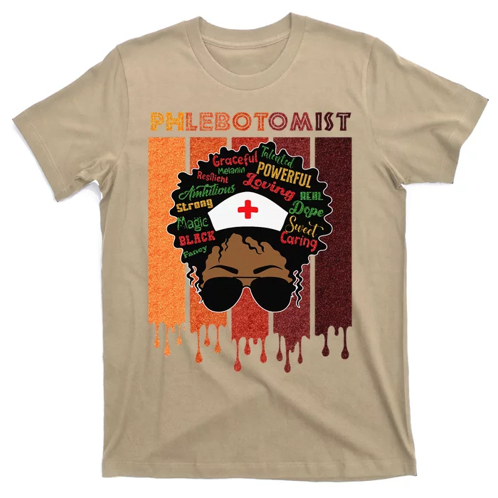 Afro Black Phlebotomist Queen Nurses Day Black History Month T-Shirt