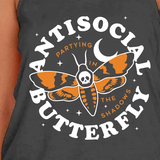 Antisocial Butterfly Partying In The Shadows Apparel Women's Knotted Racerback Tank