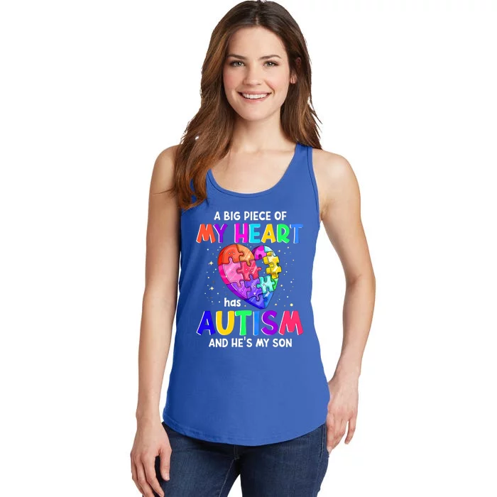 A Big Piece Of My Heart Has Autism And He's My Son Gift Ladies Essential Tank