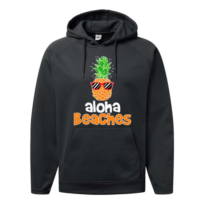 Aloha Beaches Pineapple Sunglasses Hawaiian Yall Vacation Performance Fleece Hoodie