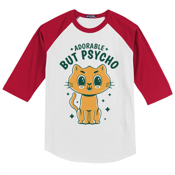 Adorable But Psycho Funny Cat Kids Colorblock Raglan Jersey