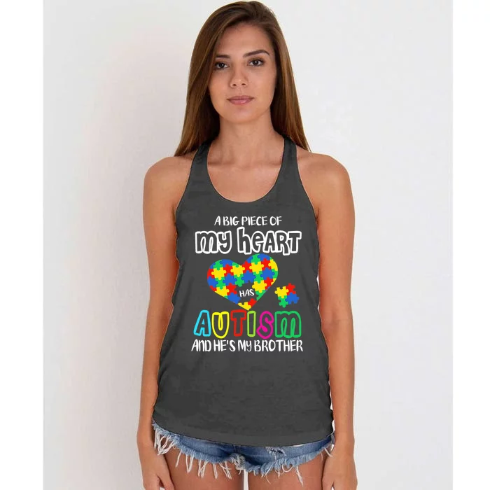 A Big Piece Of My Heart Has Autism And He's My Brother Women's Knotted Racerback Tank