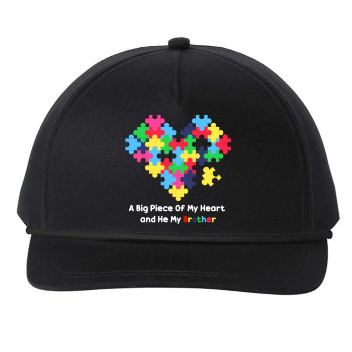 A Big Piece Of My Heart Has Autism Awareness He's My Brother Cute Gift Snapback Five-Panel Rope Hat