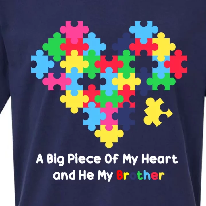 A Big Piece Of My Heart Has Autism Awareness He's My Brother Cute Gift Sueded Cloud Jersey T-Shirt