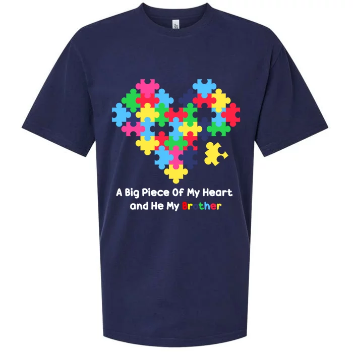 A Big Piece Of My Heart Has Autism Awareness He's My Brother Cute Gift Sueded Cloud Jersey T-Shirt