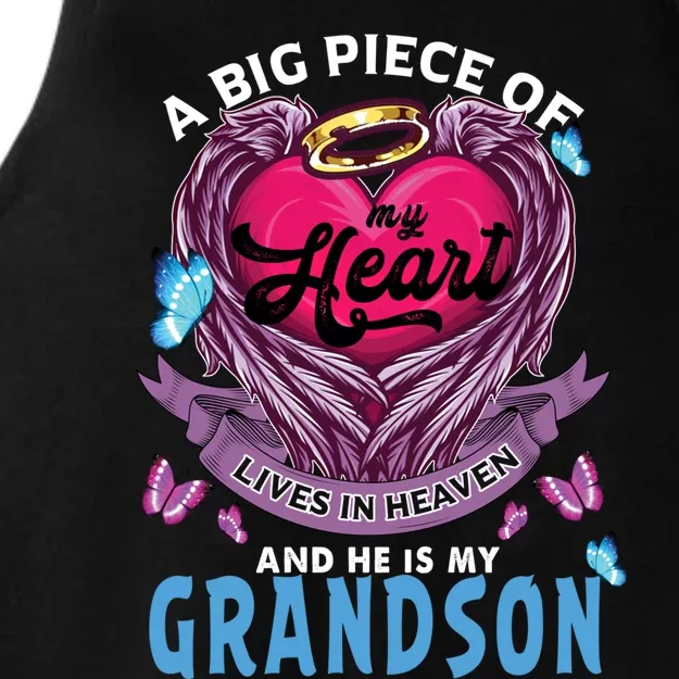 A Big Piece Of My Heart Lives In Heaven He Is My Grandson Gift Ladies Tri-Blend Wicking Tank