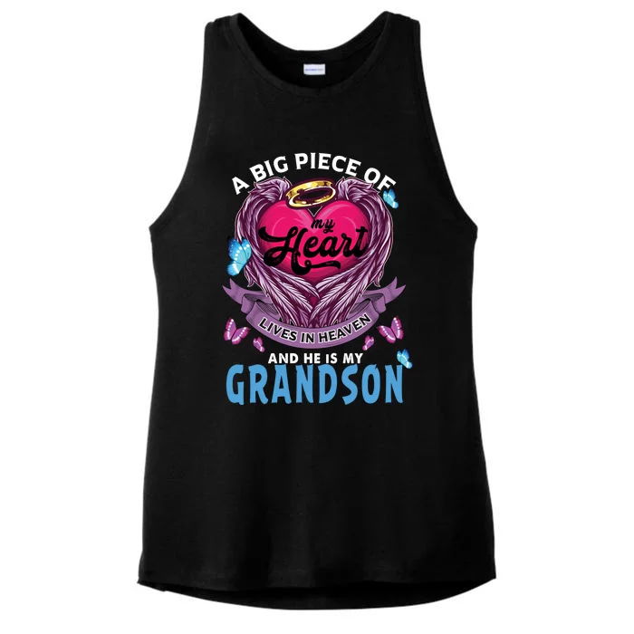 A Big Piece Of My Heart Lives In Heaven He Is My Grandson Gift Ladies Tri-Blend Wicking Tank