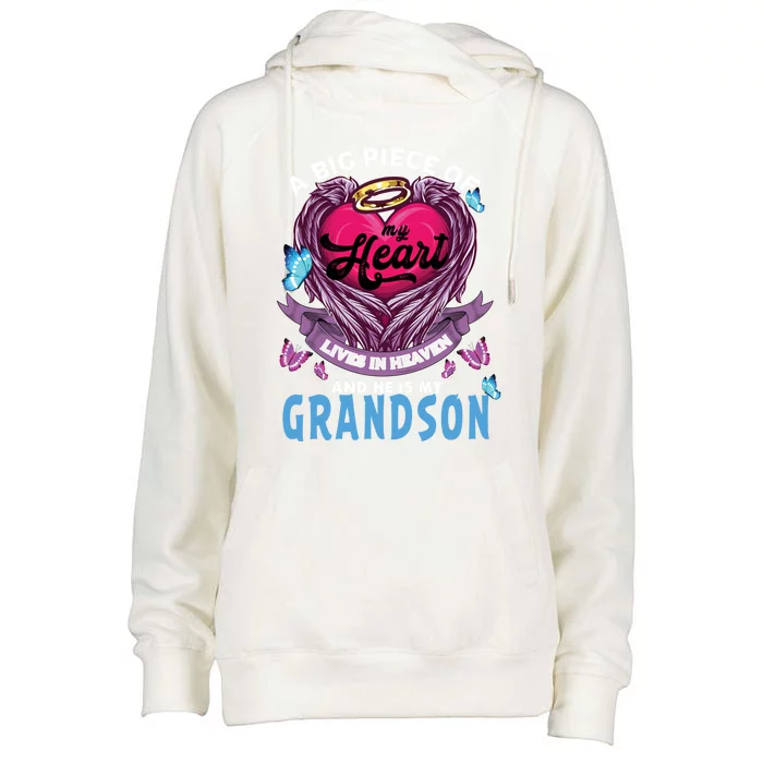 A Big Piece Of My Heart Lives In Heaven He Is My Grandson Gift Womens Funnel Neck Pullover Hood