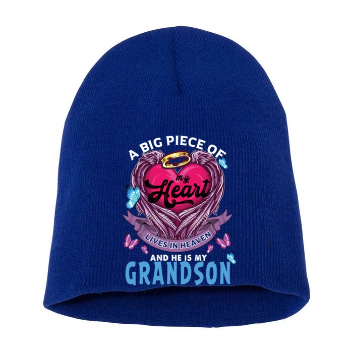 A Big Piece Of My Heart Lives In Heaven He Is My Grandson Gift Short Acrylic Beanie