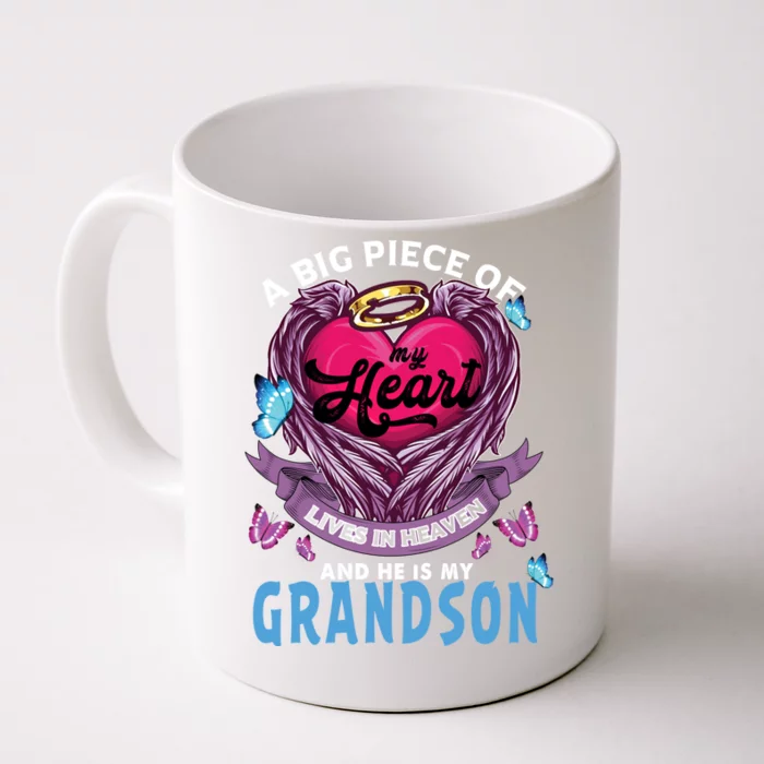 A Big Piece Of My Heart Lives In Heaven He Is My Grandson Gift Front & Back Coffee Mug