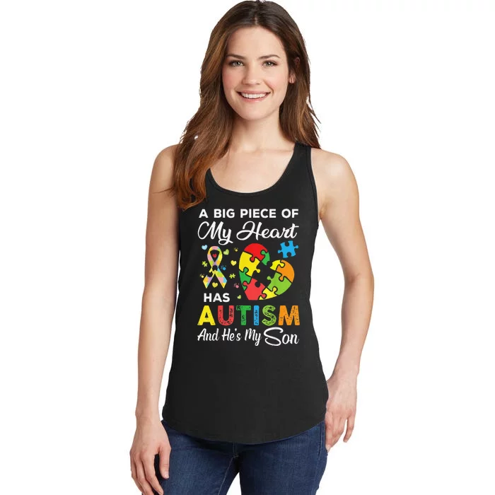 A Big Piece Of My Heart Has Autism And He's My Son Ladies Essential Tank