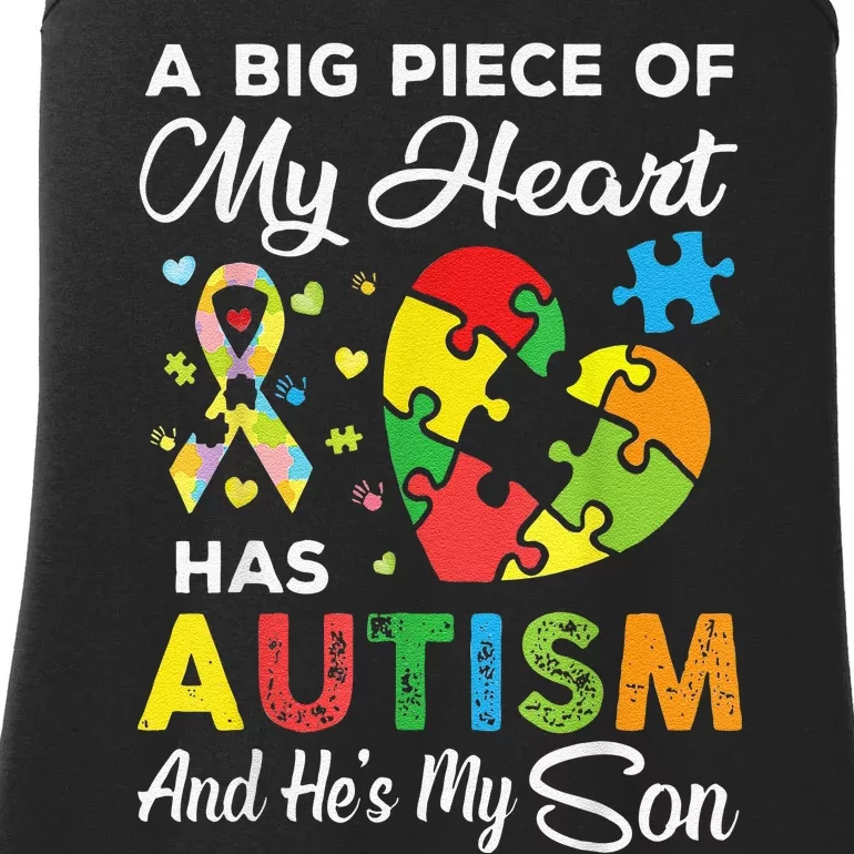 A Big Piece Of My Heart Has Autism And He's My Son Ladies Essential Tank