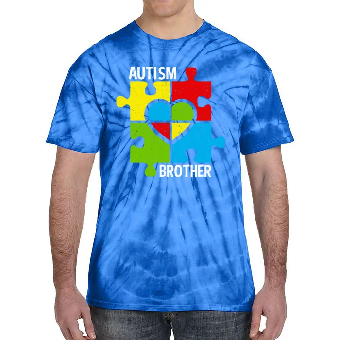 Autism Brother Puzzle Pieces And Heart Gift Tie-Dye T-Shirt