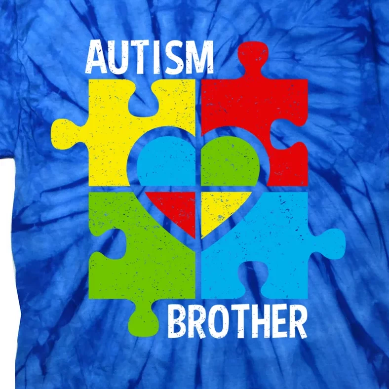 Autism Brother Puzzle Pieces And Heart Gift Tie-Dye T-Shirt