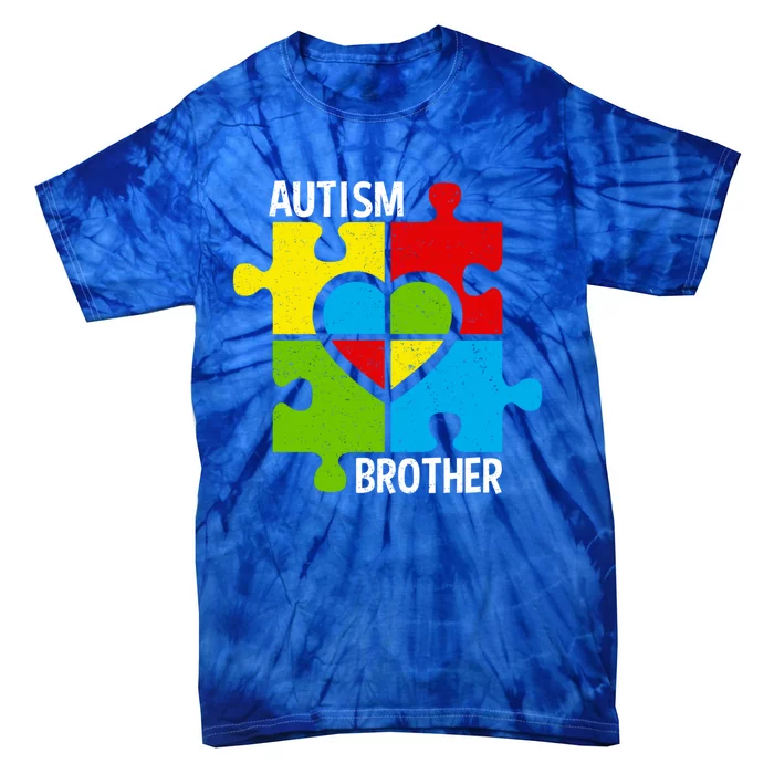 Autism Brother Puzzle Pieces And Heart Gift Tie-Dye T-Shirt