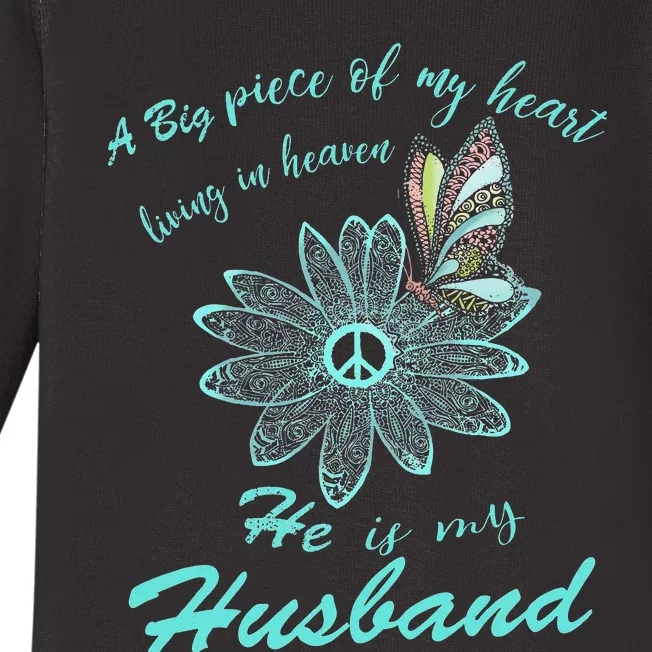 A Big Piece Of My Heart Lives In Heaven And He Is My Husband Baby Long Sleeve Bodysuit