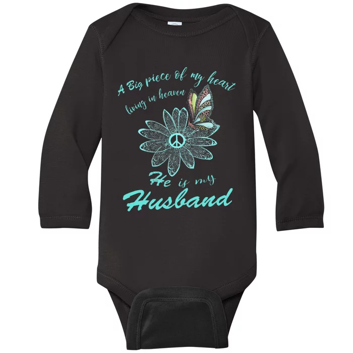 A Big Piece Of My Heart Lives In Heaven And He Is My Husband Baby Long Sleeve Bodysuit