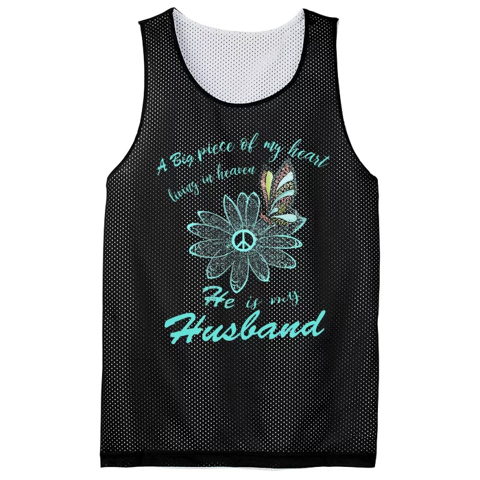 A Big Piece Of My Heart Lives In Heaven And He Is My Husband Mesh Reversible Basketball Jersey Tank