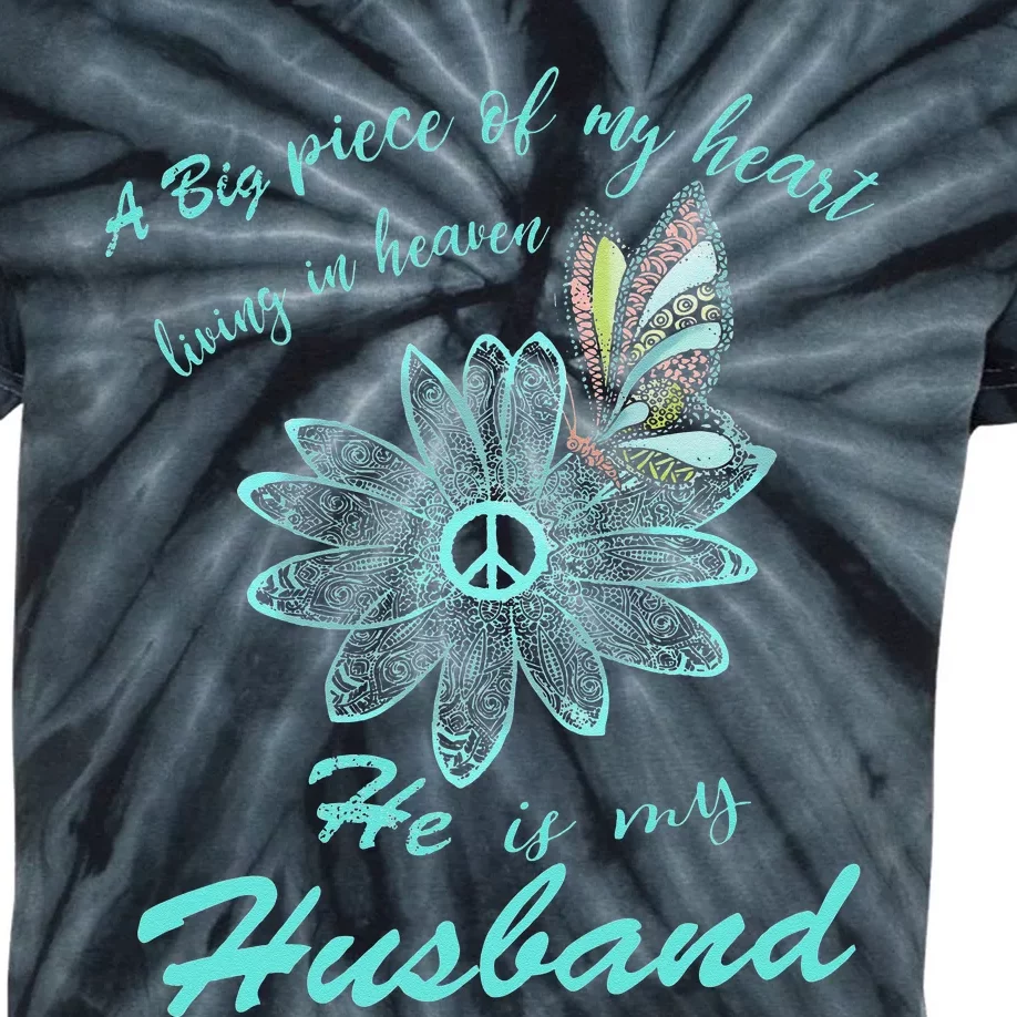 A Big Piece Of My Heart Lives In Heaven And He Is My Husband Kids Tie-Dye T-Shirt