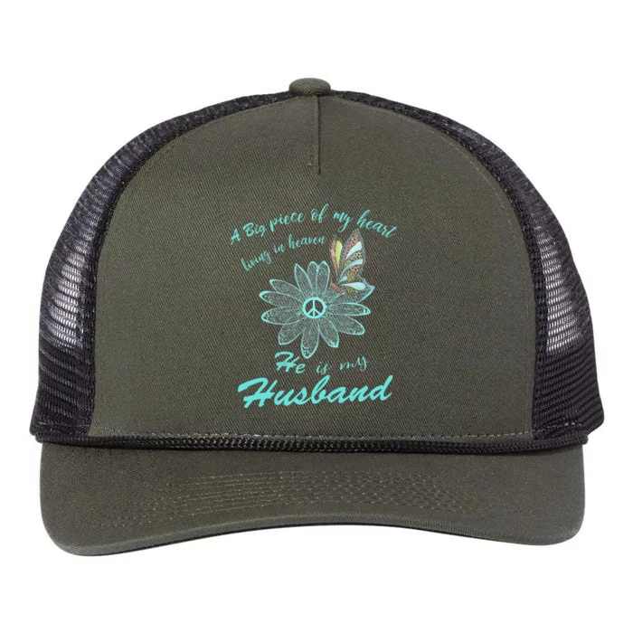 A Big Piece Of My Heart Lives In Heaven And He Is My Husband Retro Rope Trucker Hat Cap