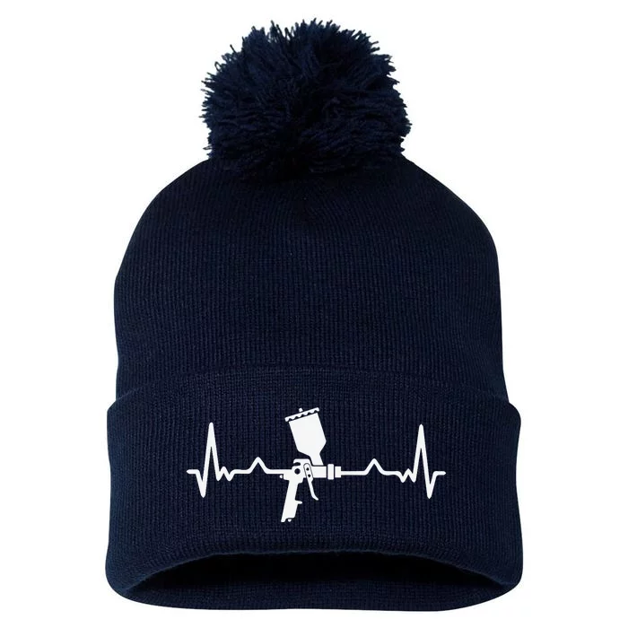 Auto Body Painter Heartbeat Automotive Car Lover Graphic Pom Pom 12in Knit Beanie