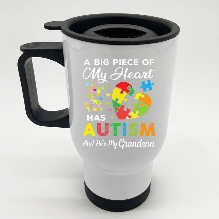 A Big Piece Of My Heart Has Autism and He's My Son Front & Back Stainless Steel Travel Mug