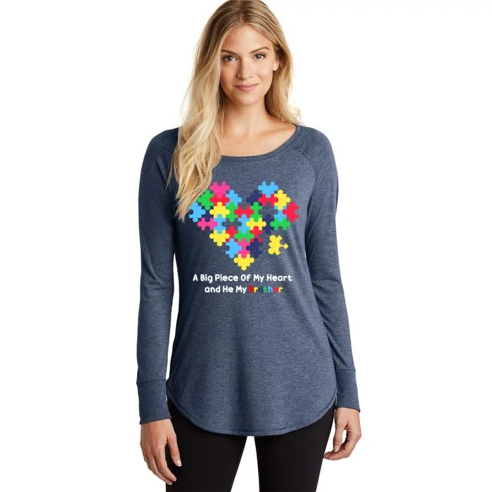 A Big Piece Of My Heart Has Autism Awareness He's My Brother Cool Gift Women's Perfect Tri Tunic Long Sleeve Shirt