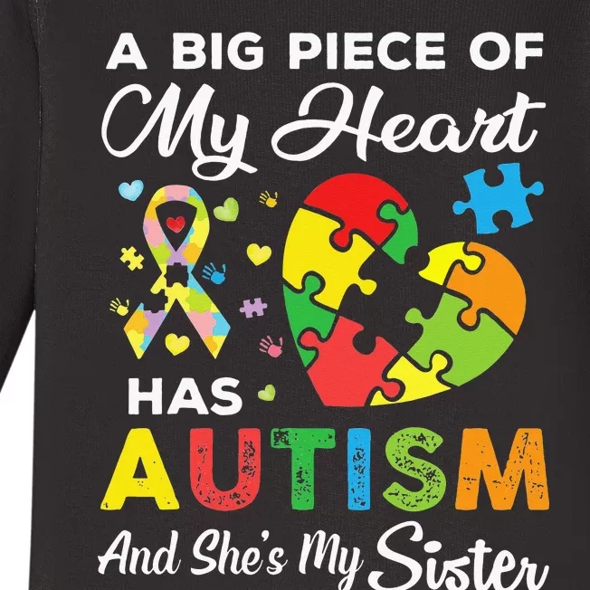 A Big Piece Of My Heart Has Autism and She's My Sister Baby Long Sleeve Bodysuit