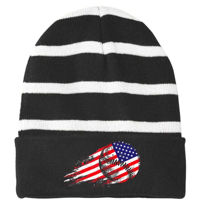 American Baseball Player USA Flag Baseball Lover Striped Beanie with Solid Band