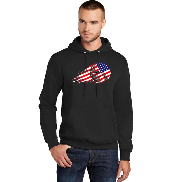 American Baseball Player USA Flag Baseball Lover Tall Hoodie