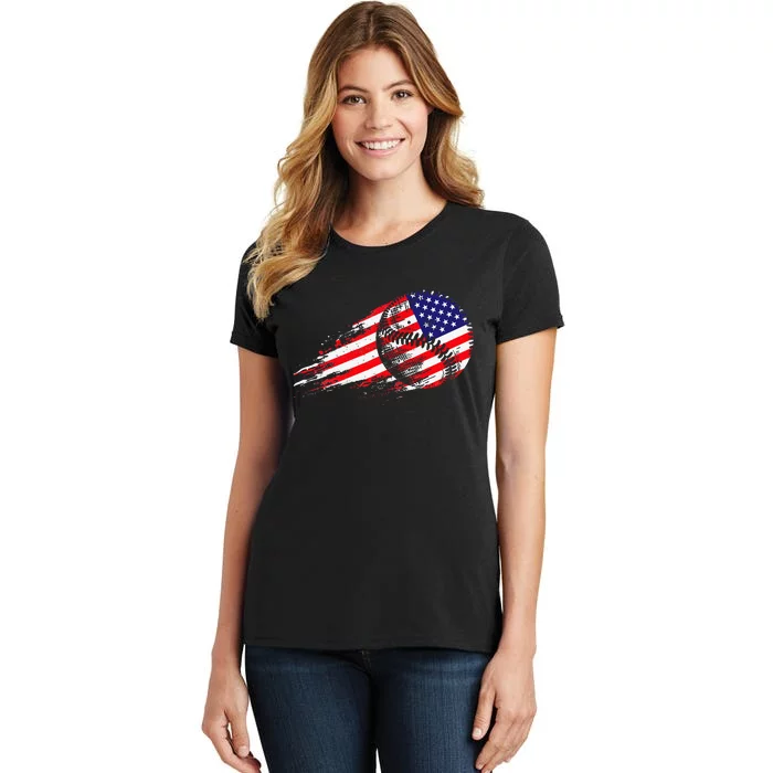 American Baseball Player USA Flag Baseball Lover Women's T-Shirt