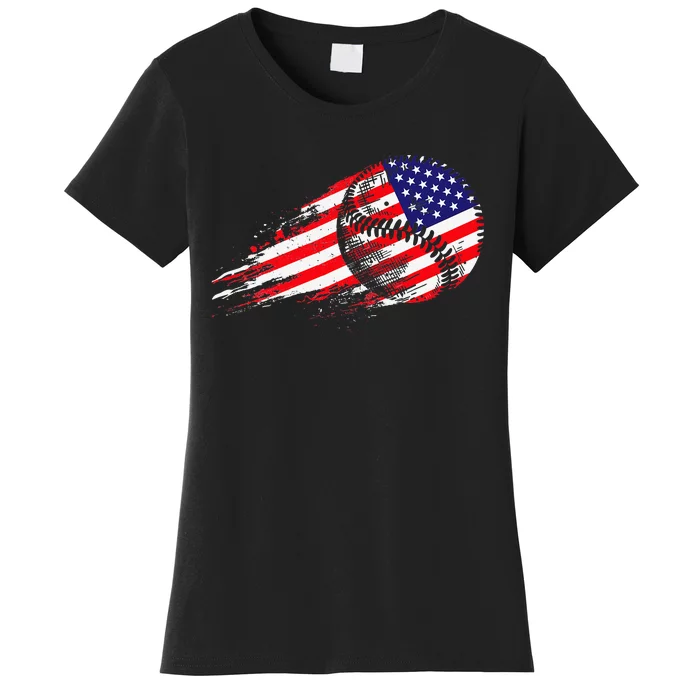 American Baseball Player USA Flag Baseball Lover Women's T-Shirt