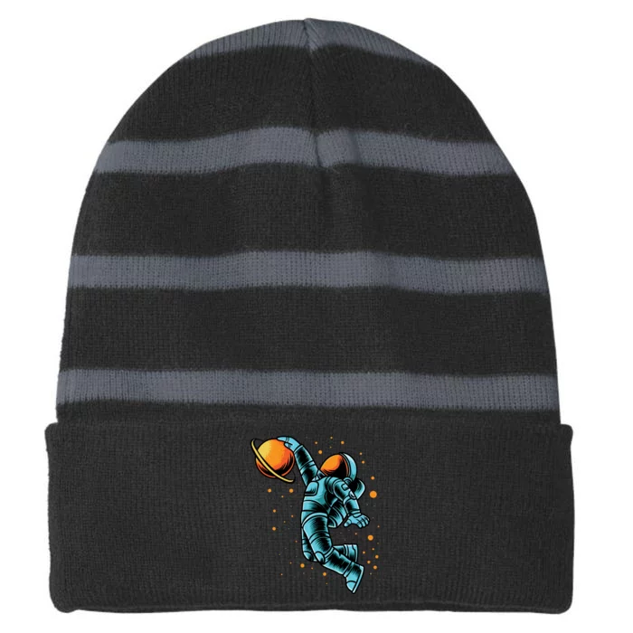 Astronaut Basketball Player Striped Beanie with Solid Band