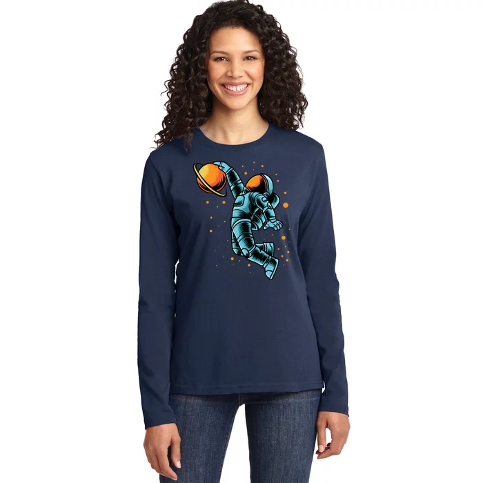 Astronaut Basketball Player Ladies Long Sleeve Shirt