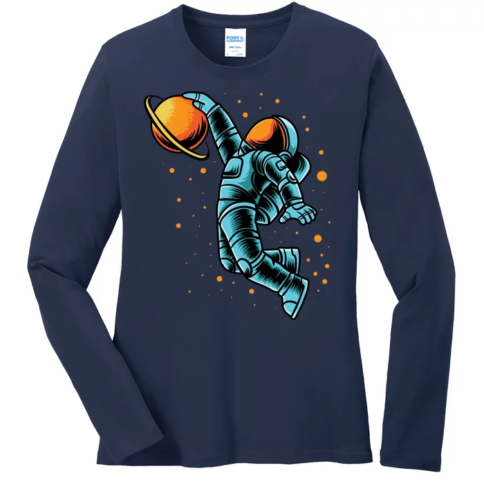 Astronaut Basketball Player Ladies Long Sleeve Shirt