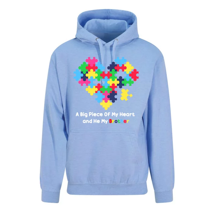 A Big Piece Of My Heart Has Autism Awareness He's My Brother Cool Gift Unisex Surf Hoodie