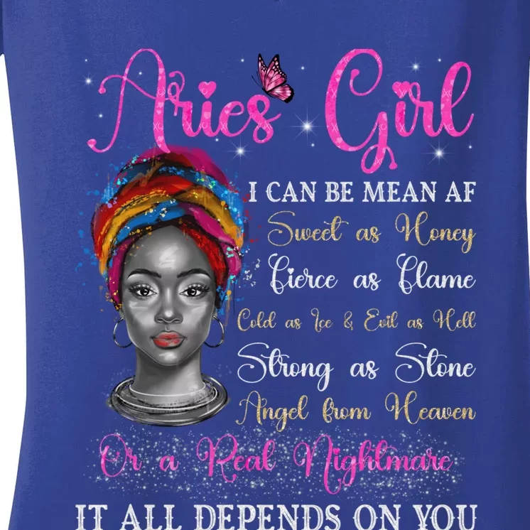 Aries Black Queen Zodiac Birthday Afro Gift Women's V-Neck T-Shirt